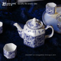Azul y blanco de diseño chino conjunto de té con la tapa de olla y taza